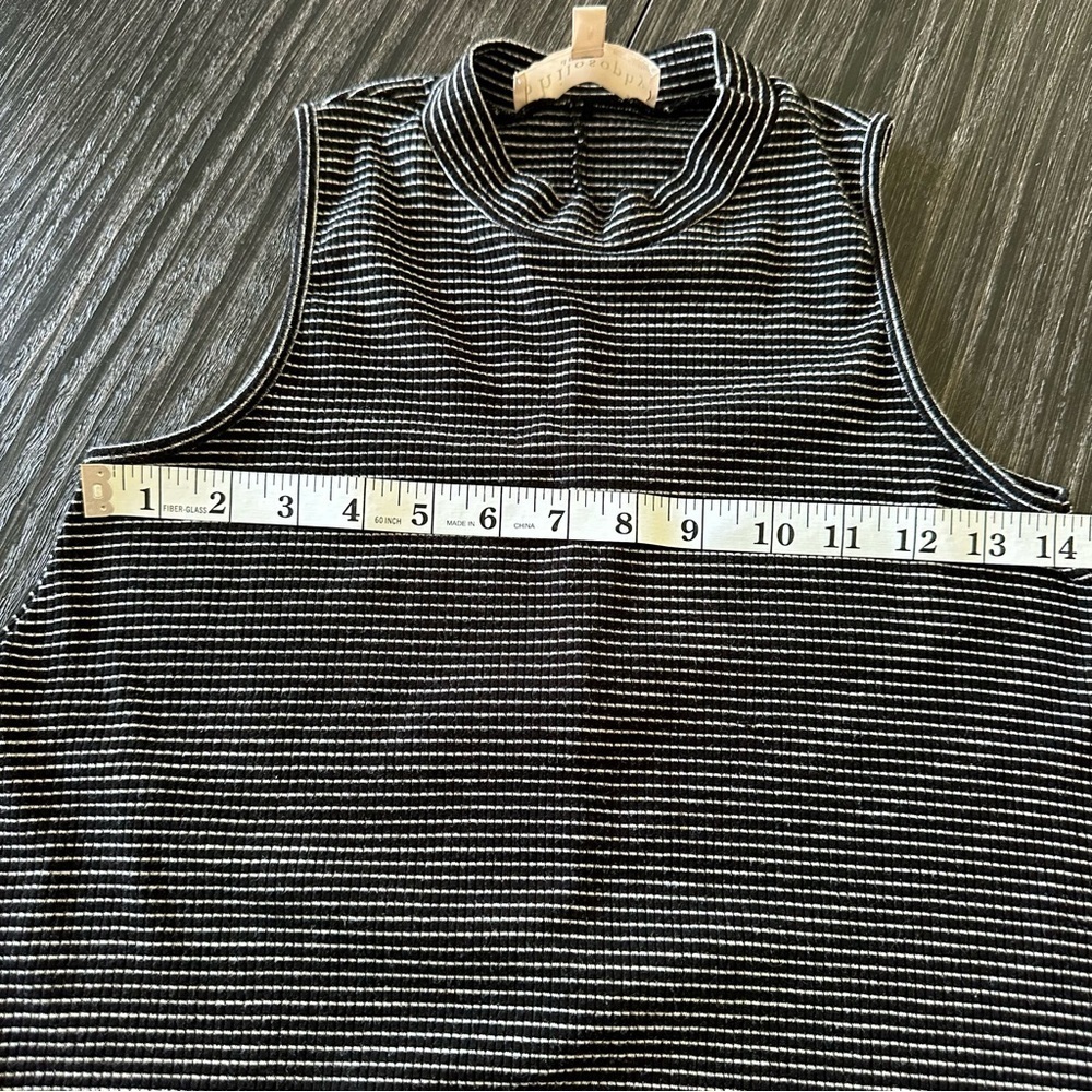 Philosophy Sleeveless Handkerchief High Mock Neck Dress Striped Black/White, S - Picture 9 of 11